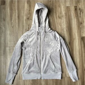 Athleta Triumph Cozy Karma Full Zip Hoodie Silver Women’s Size XS Soft Pockets